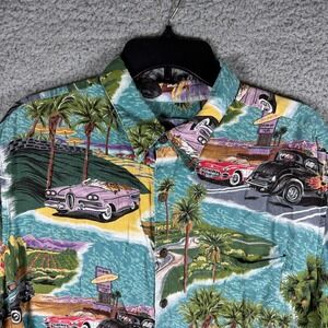 Reyn Spooner California Classic Cars Rayon Hawaiian Shirt Size XL Y2K
